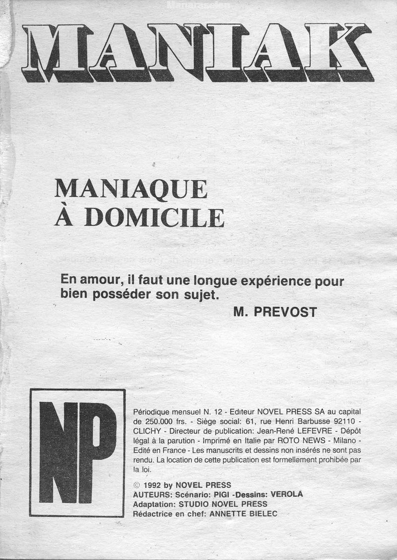 Novel Press - Maniak - 012 - Maniaque à domicile numero d'image 2