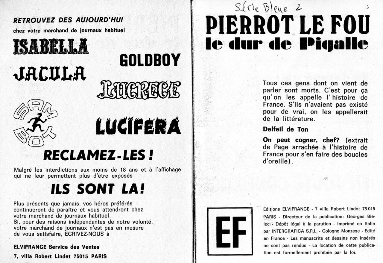 Série Bleue 002 - Pierrot le Fou, le Dur de Pigalle numero d'image 1